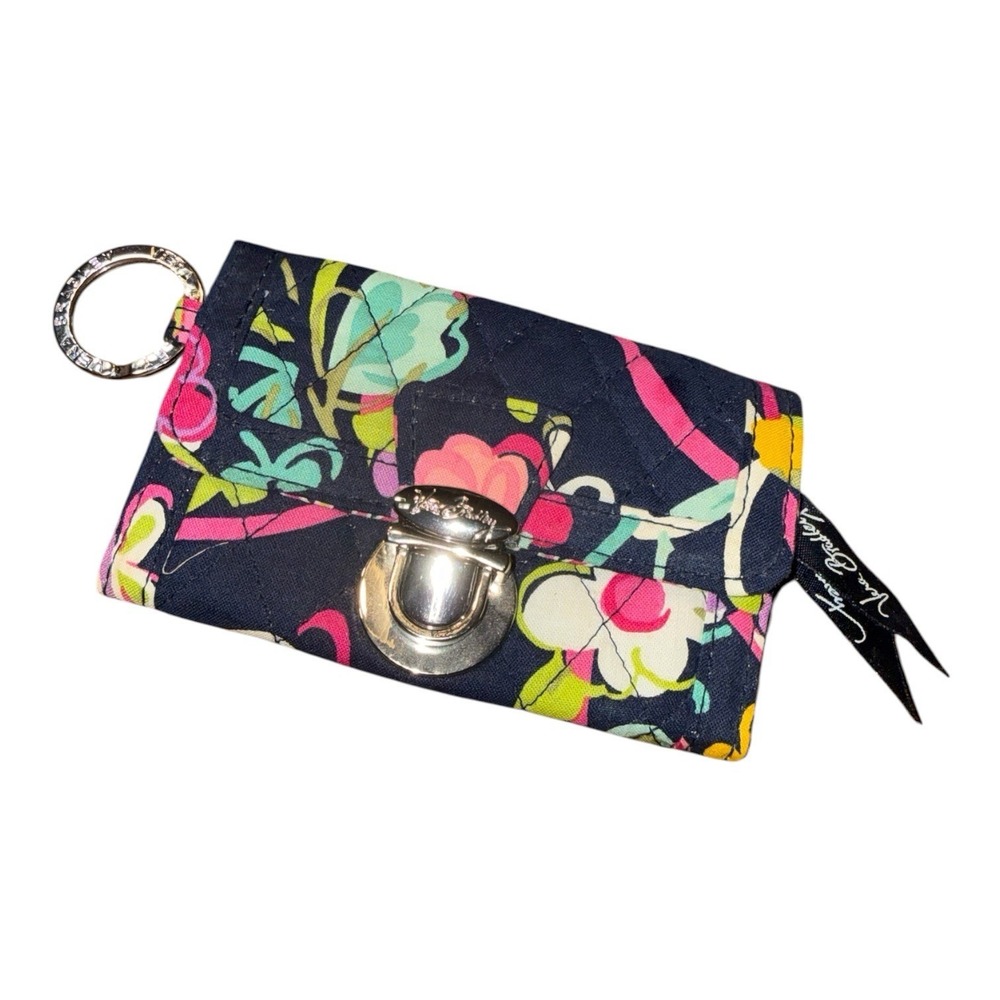 Vera Bradley Quilted ID Push-lock Wallet Keychain Coin Pouch Blue Pink Green